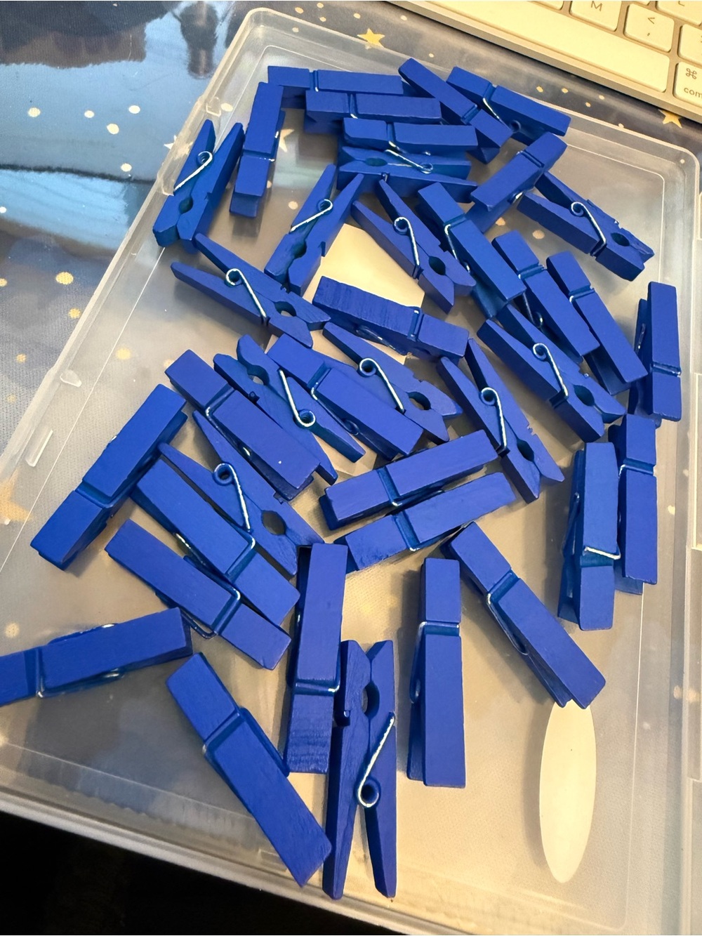 38 Blue Wooden Mini Clothes Pins